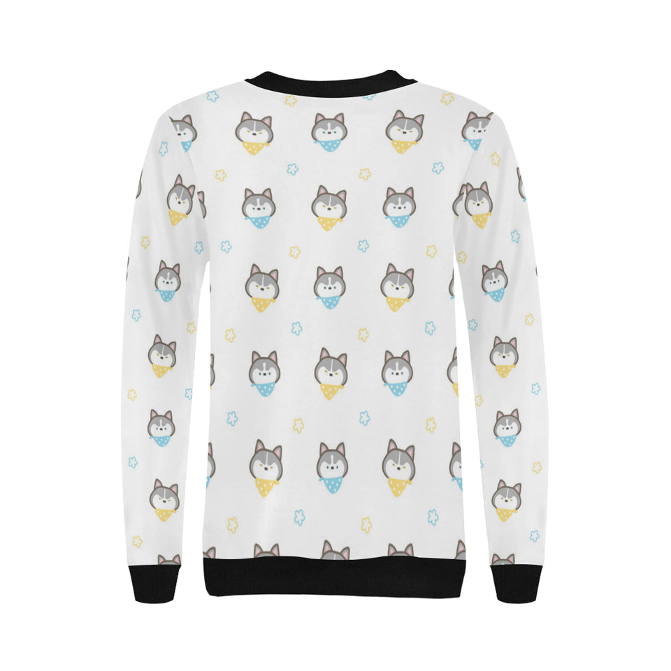 Cute Siberian Husky pattern Women's Crew Neck Sweatshirt