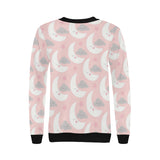 Cute moon cloud star pattern pink dot background Women's Crew Neck Sweatshirt