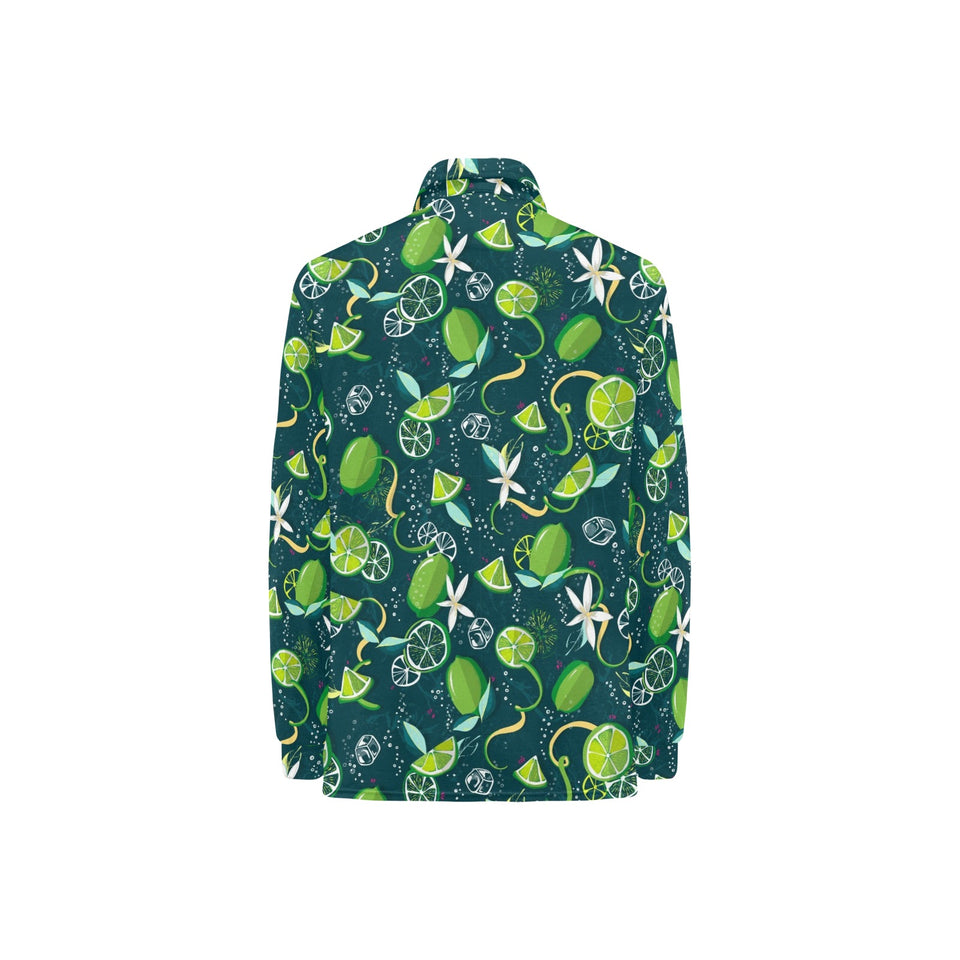 Lime ice flower pattern Women's Long Sleeve Polo Shirt