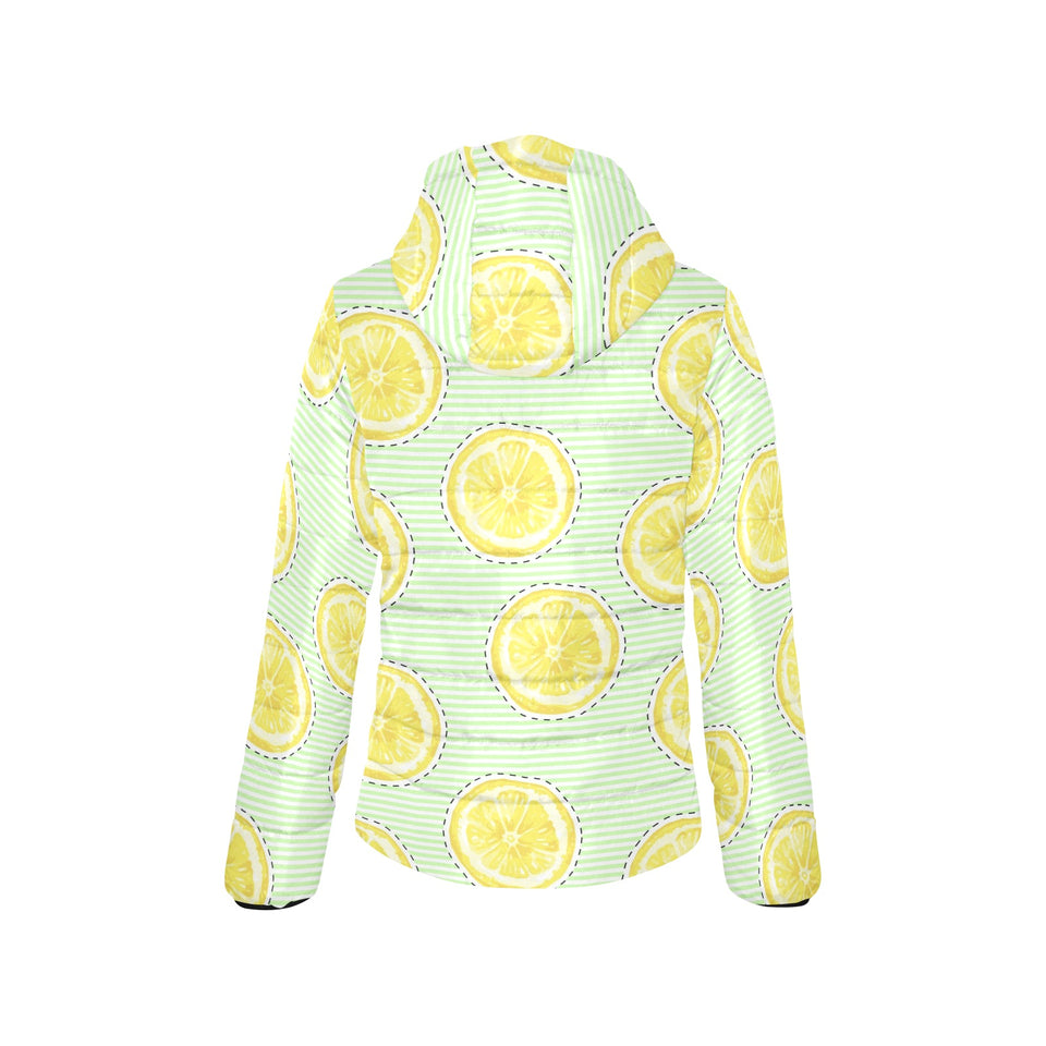 slice of lemon pattern Women's Padded Hooded Jacket