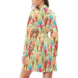 Colorful ice cream pattern Women's Long Sleeve Belted Night Robe