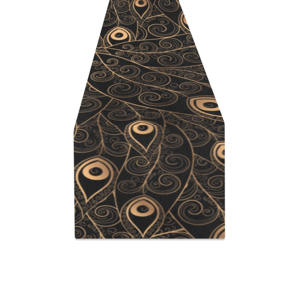 Gold peacock feather pattern Table Runner