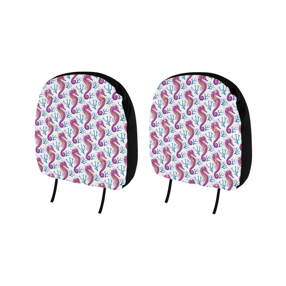 Purple seahorse blue coral pattern Car Headrest Cover