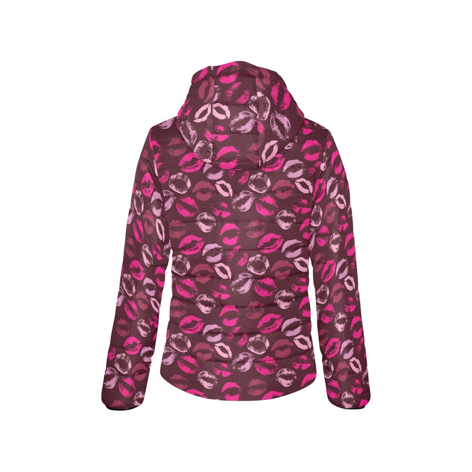Lips Pattern Print Design 03 Women's Padded Hooded Jacket