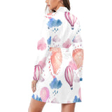 Watercolor air balloon cloud pattern Women's Long Sleeve Belted Night Robe