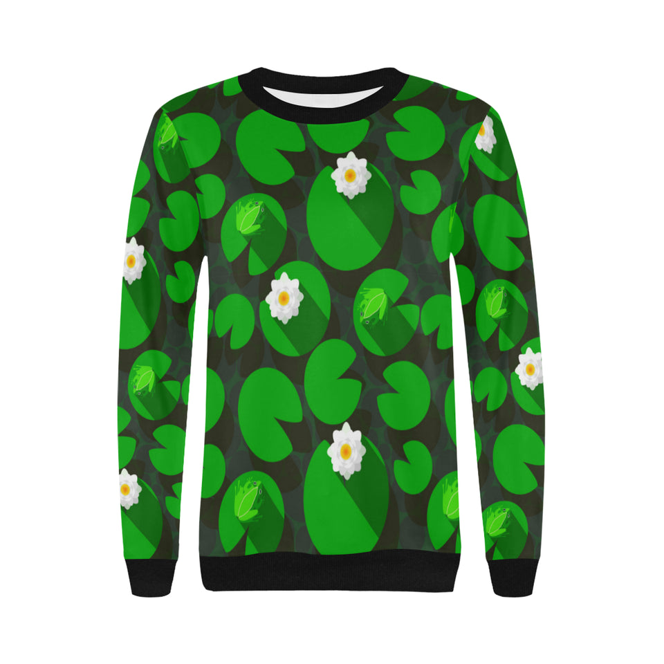 Frog waterlily pattern Women's Crew Neck Sweatshirt