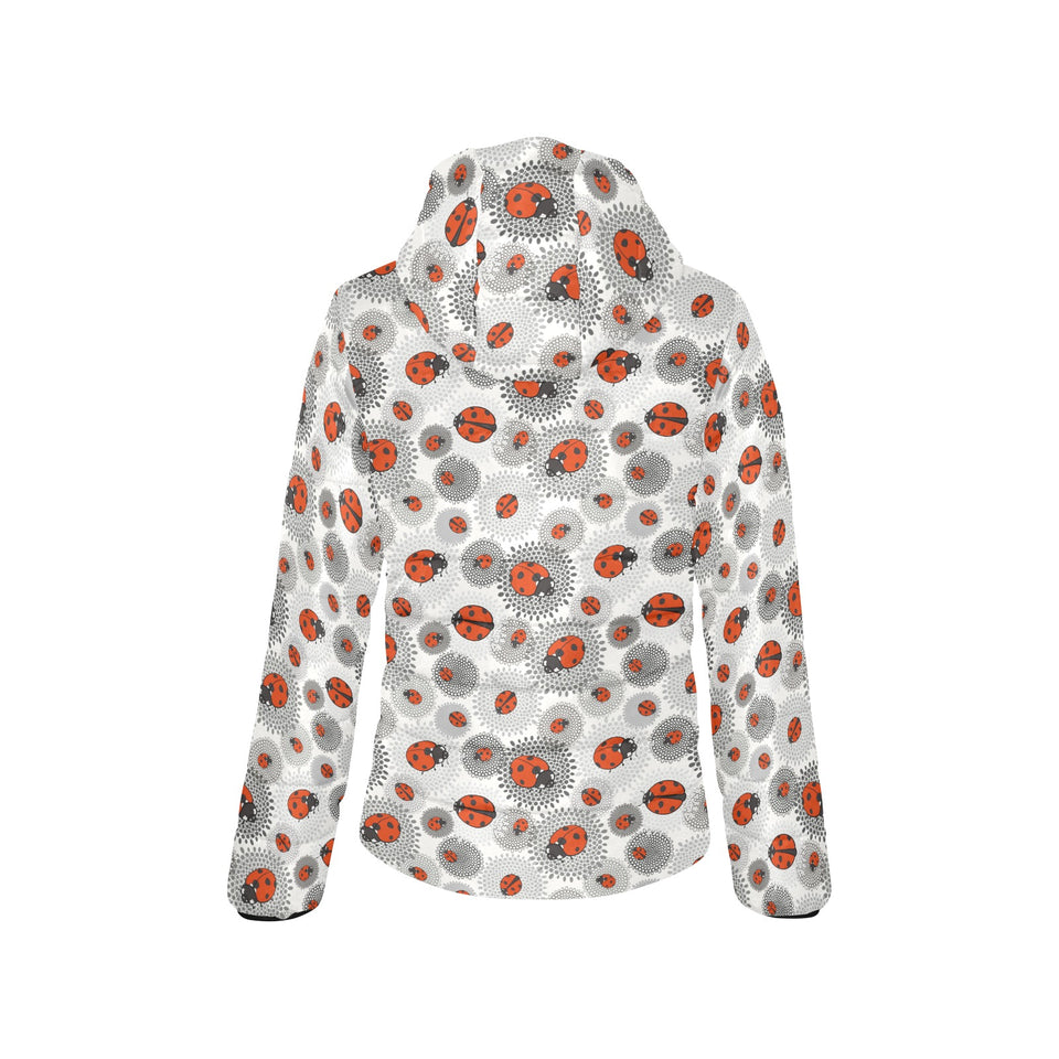 Ladybug Pattern Print Design 05 Women's Padded Hooded Jacket