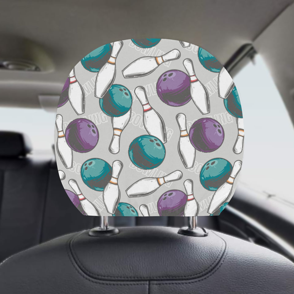 Bowling ball and pin gray background Car Headrest Cover