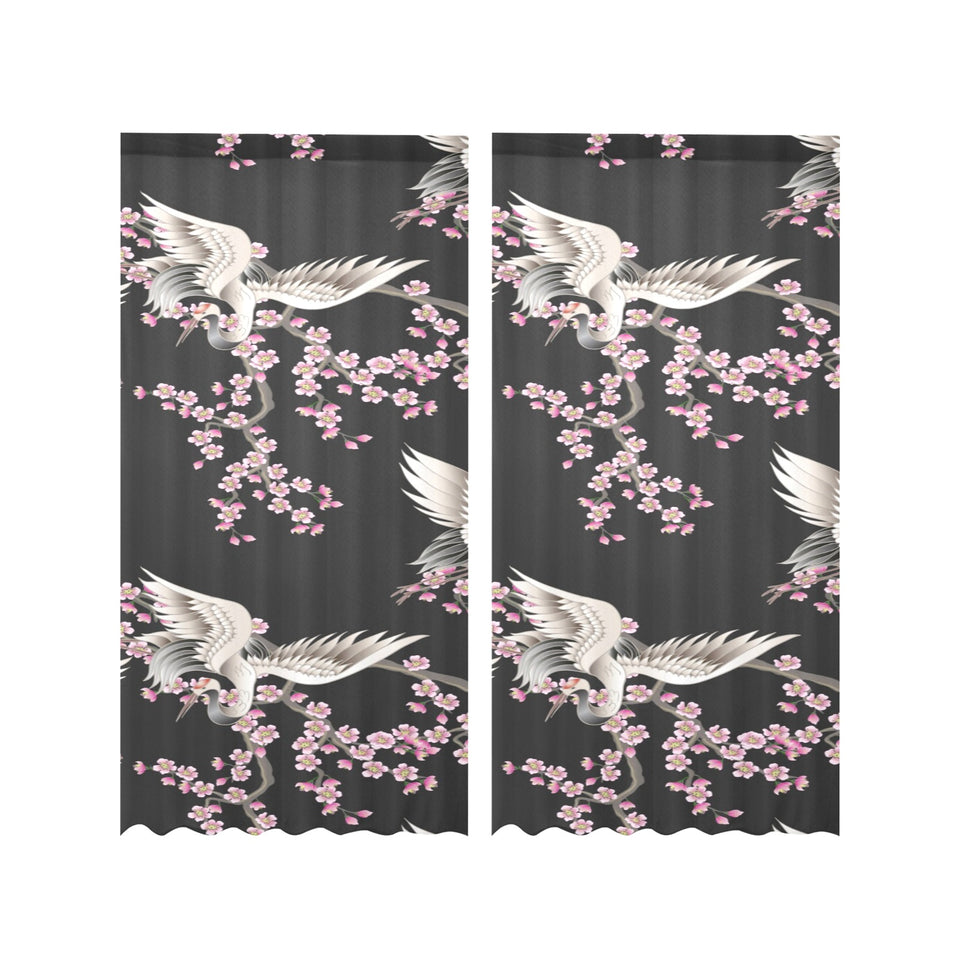 Japanese crane pink sakura pattern Gauze Curtain