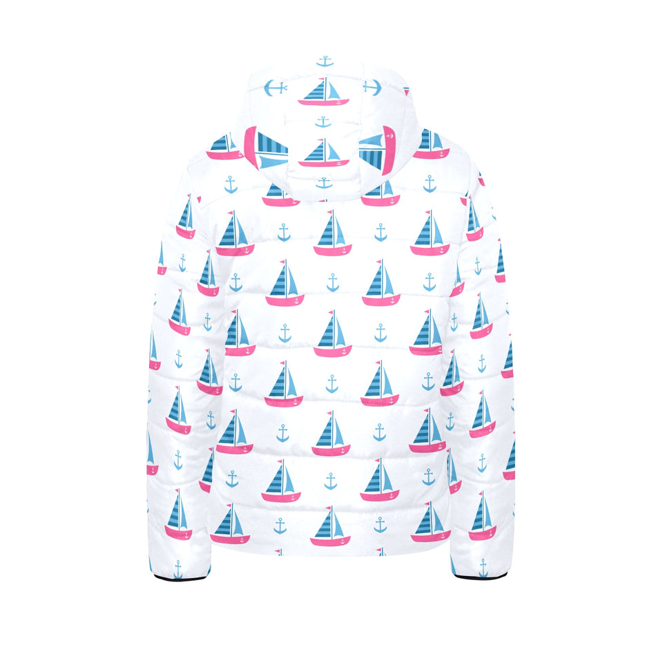 Sailboat anchor pattern Kids' Boys' Girls' Padded Hooded Jacket