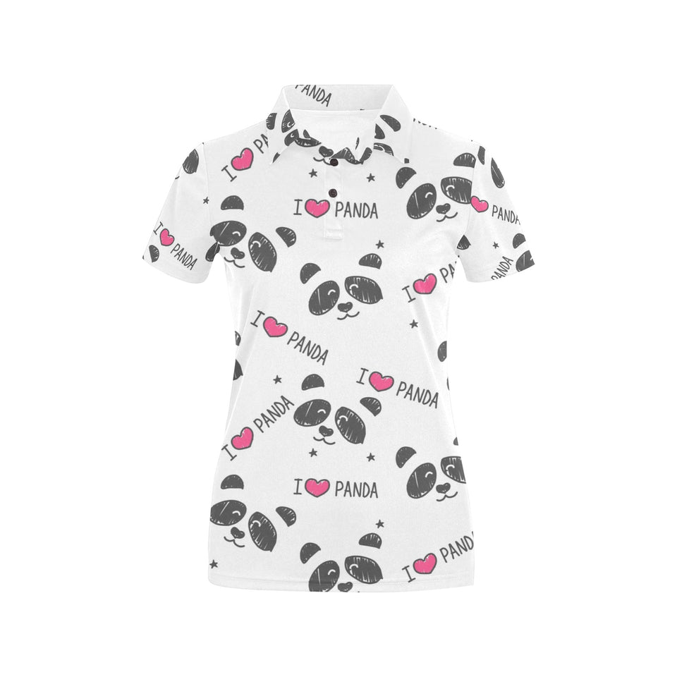 Hand Drawn faces of pandas pattern Women's All Over Print Polo Shirt
