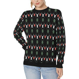 Deer Christmas new year pattern argyle Women's Crew Neck Sweatshirt