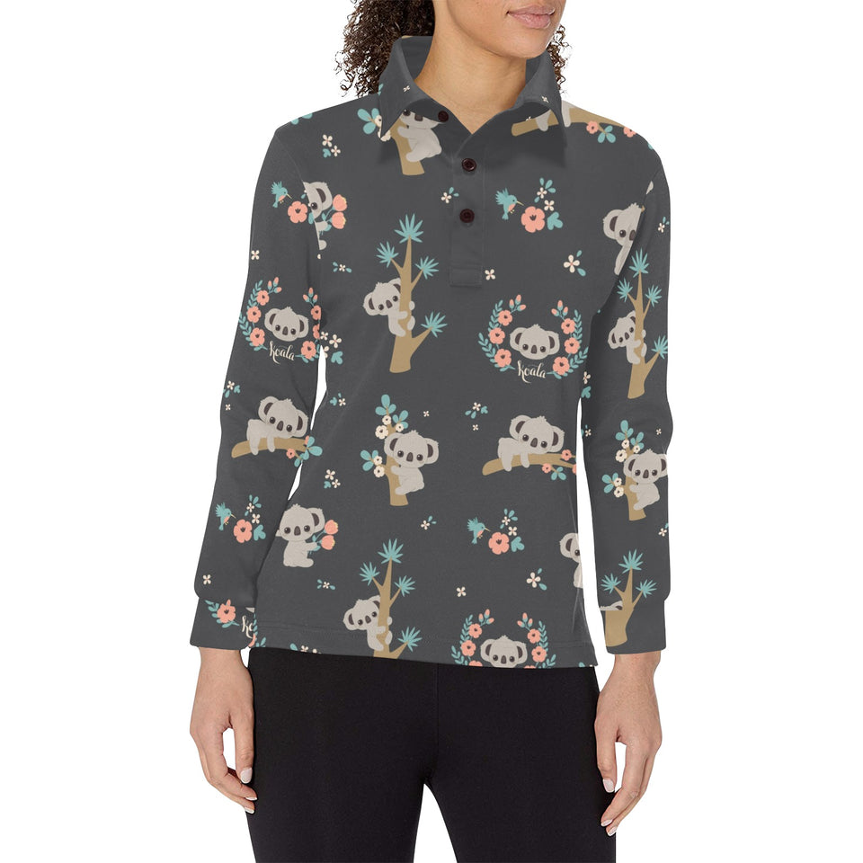Cute koala pattern Women's Long Sleeve Polo Shirt