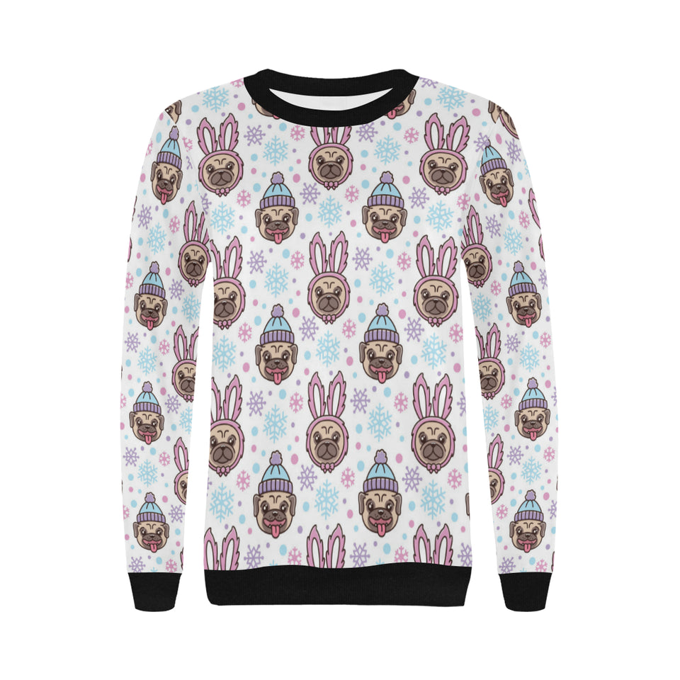 Cute pug hat rabbit costume pattern Women's Crew Neck Sweatshirt