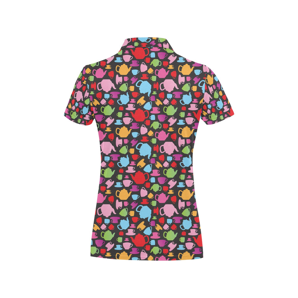 Tea pots Pattern Print Design 01 Women's All Over Print Polo Shirt