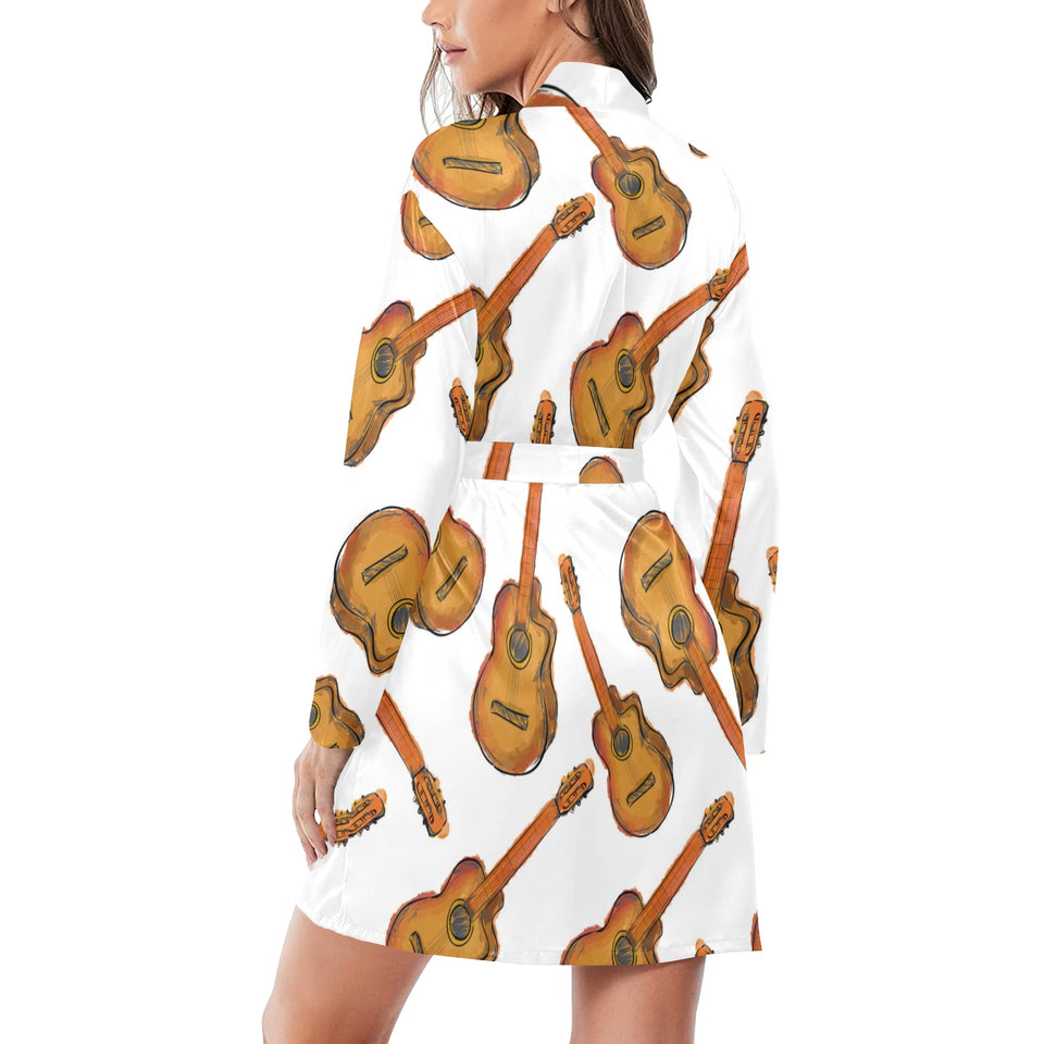 Paint Guitar Pattern Women's Long Sleeve Belted Night Robe