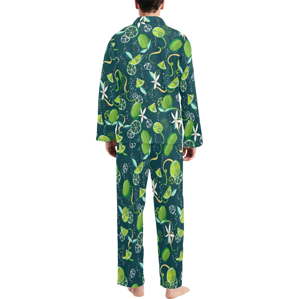 Lime ice flower pattern Men's Long Pajama Set