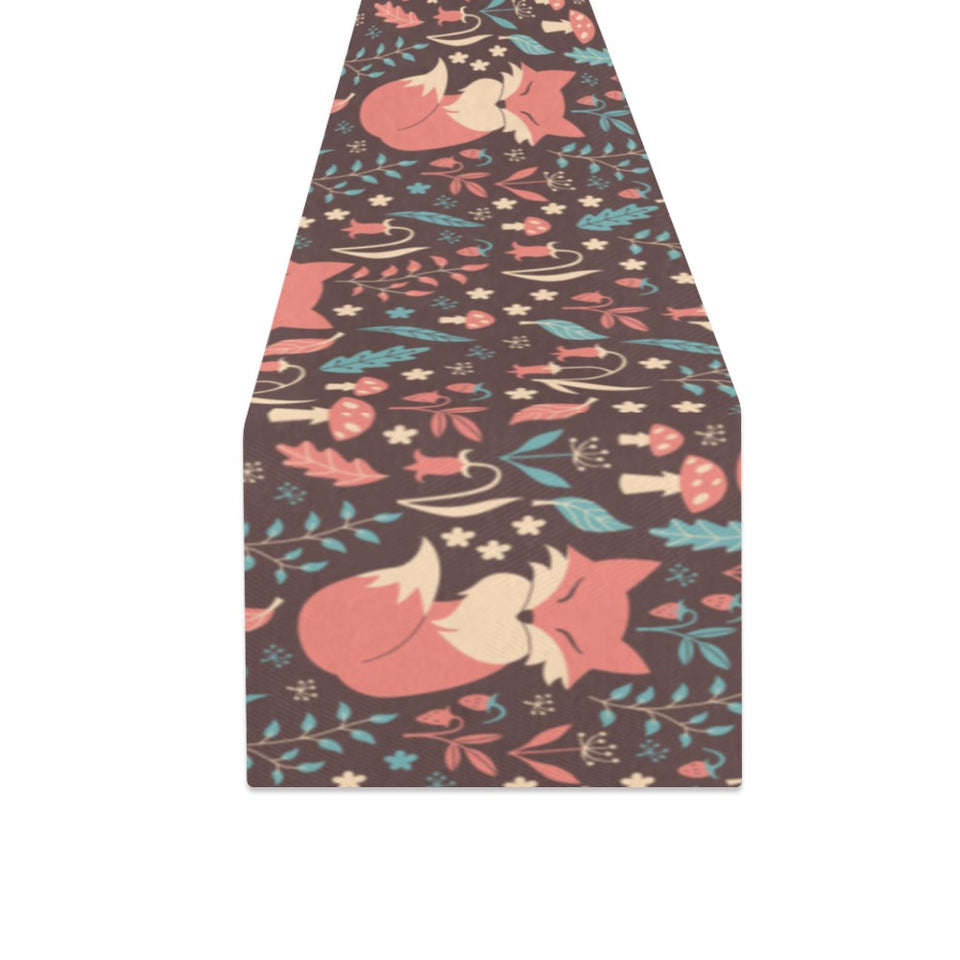 fox leaves mushroom pattern Table Runner