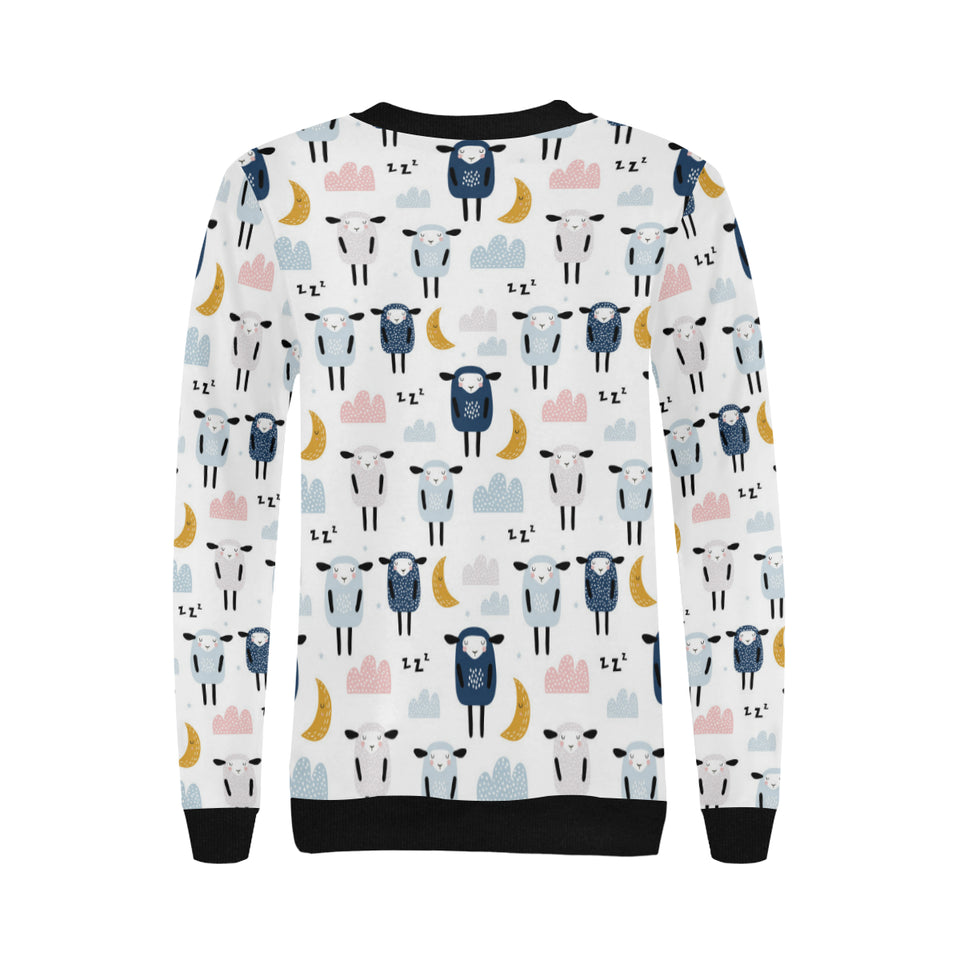 Cute sleeping sheep moon cloud pattern Women's Crew Neck Sweatshirt
