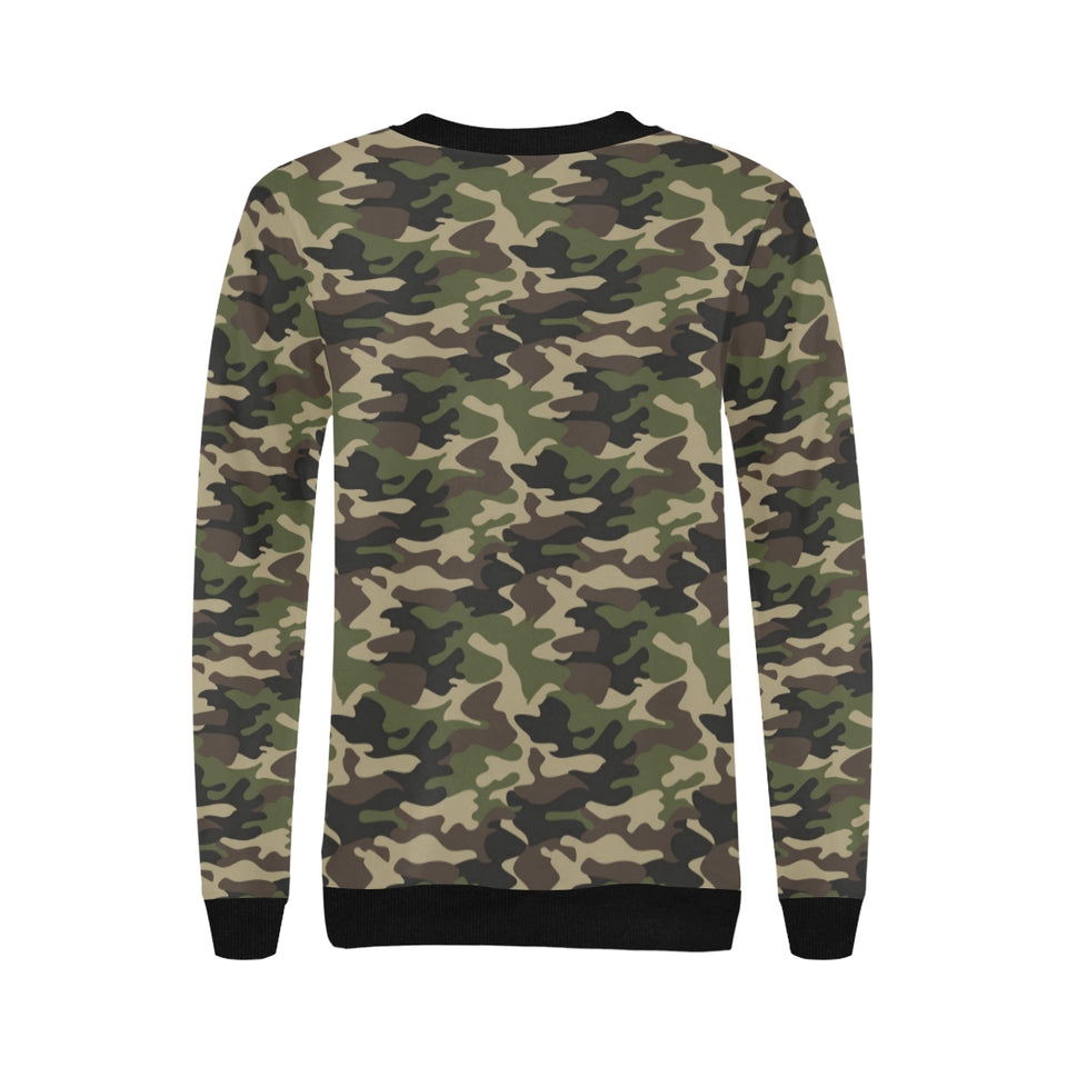 Dark Green camouflage pattern Women's Crew Neck Sweatshirt