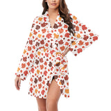 Colorful Maple Leaf pattern Women's Long Sleeve Belted Night Robe