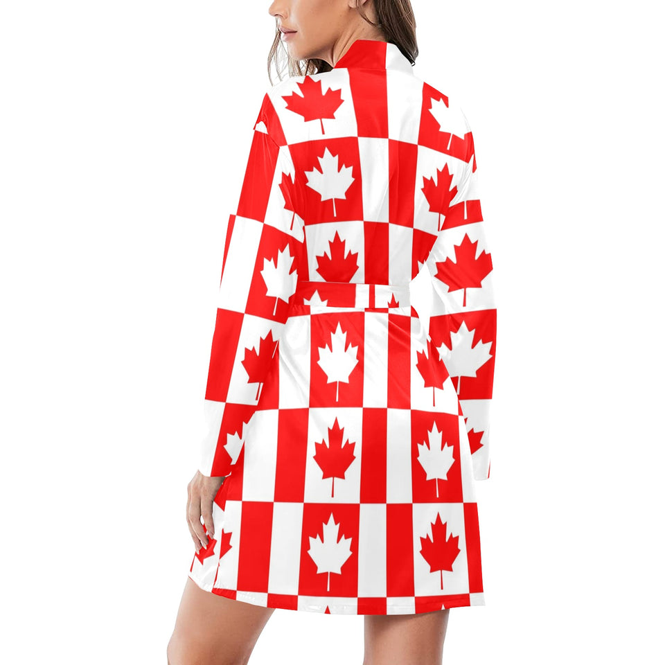 Canada Pattern Print Design 05 Women's Long Sleeve Belted Night Robe