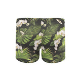 White orchid flower tropical leaves pattern blackg Men's Swimming Trunks