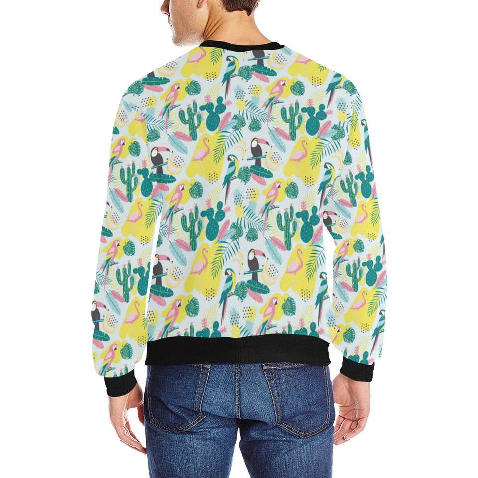 Cute parrot toucan flamingo cactus exotic leaves p Men's Crew Neck Sweatshirt