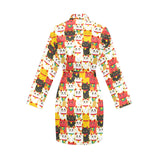 Colorful Maneki neko cat pattern Women's Long Sleeve Belted Night Robe