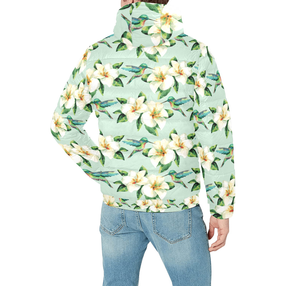 Hummingbird Pattern Print Design 01 Men's Padded Hooded Jacket