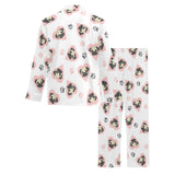 Cute pugs pink heart paw pattern Men's Long Pajama Set