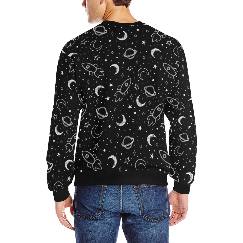 Hand drawn space rocket star planet Men's Crew Neck Sweatshirt