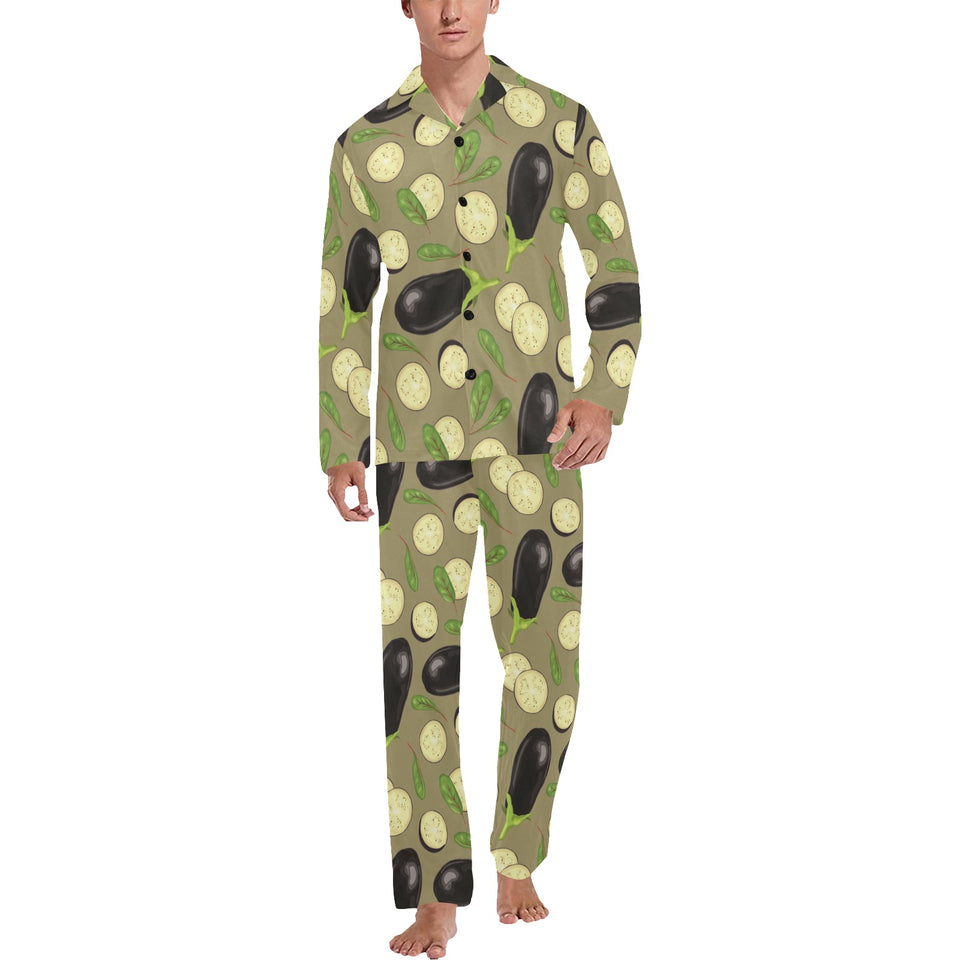 Eggplant Pattern Print Design 02 Men's Long Pajama Set