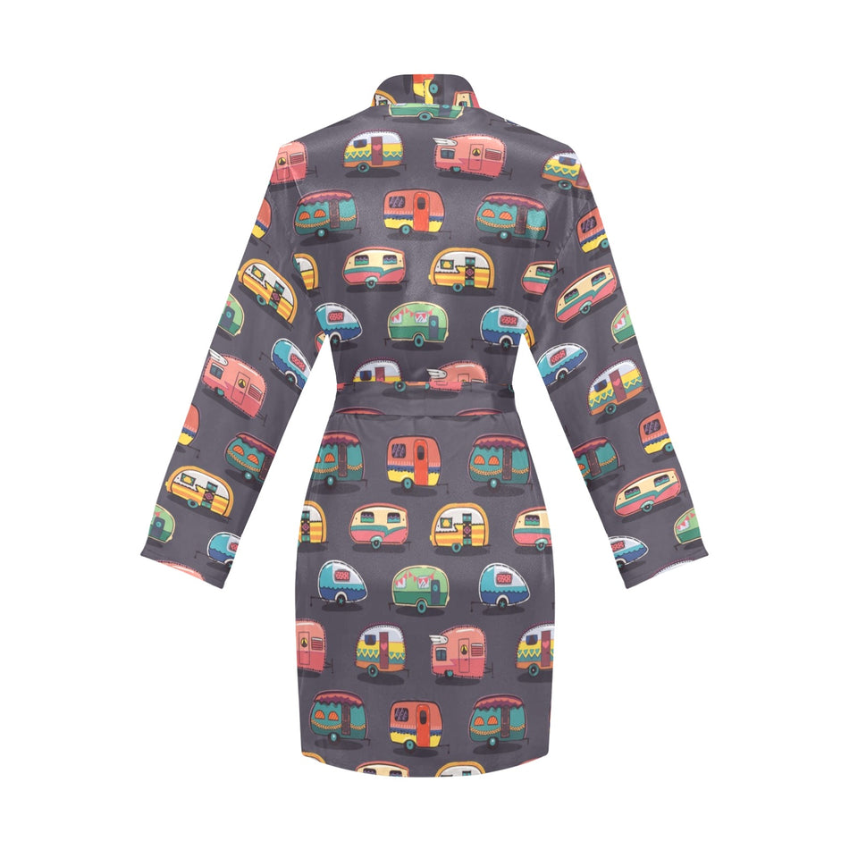 Camper Van Pattern Print Design 02 Women's Long Sleeve Belted Night Robe