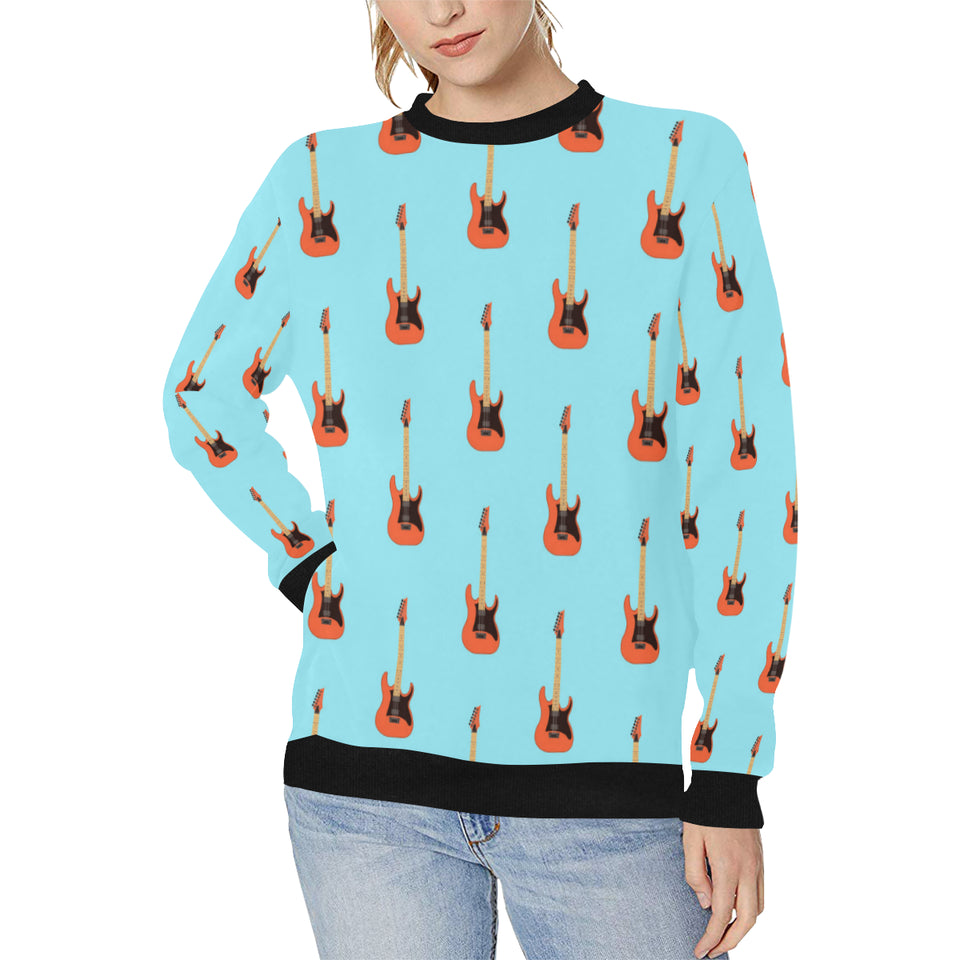 electric guitar pattern light blue background Women's Crew Neck Sweatshirt