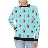 electric guitar pattern light blue background Women's Crew Neck Sweatshirt