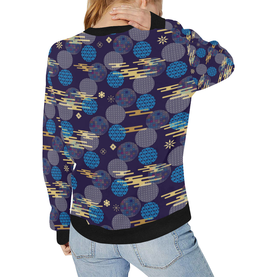 Blue japanese pattern cloud wave flower Women's Crew Neck Sweatshirt