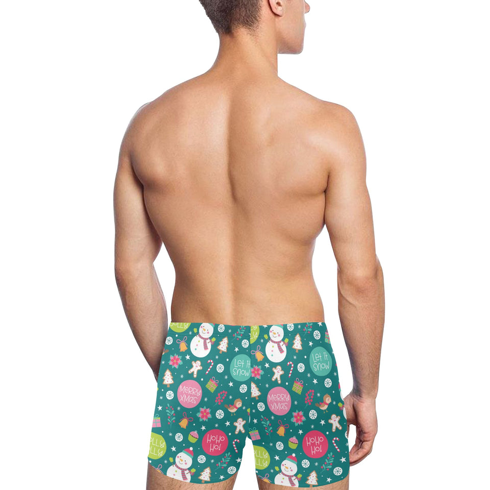 Snowman bird decorative elements christmas pattern Men's Swimming Trunks