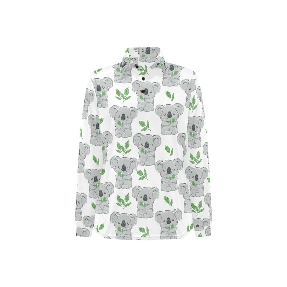 Hand drawn Koala leaves pattern Women's Long Sleeve Polo Shirt