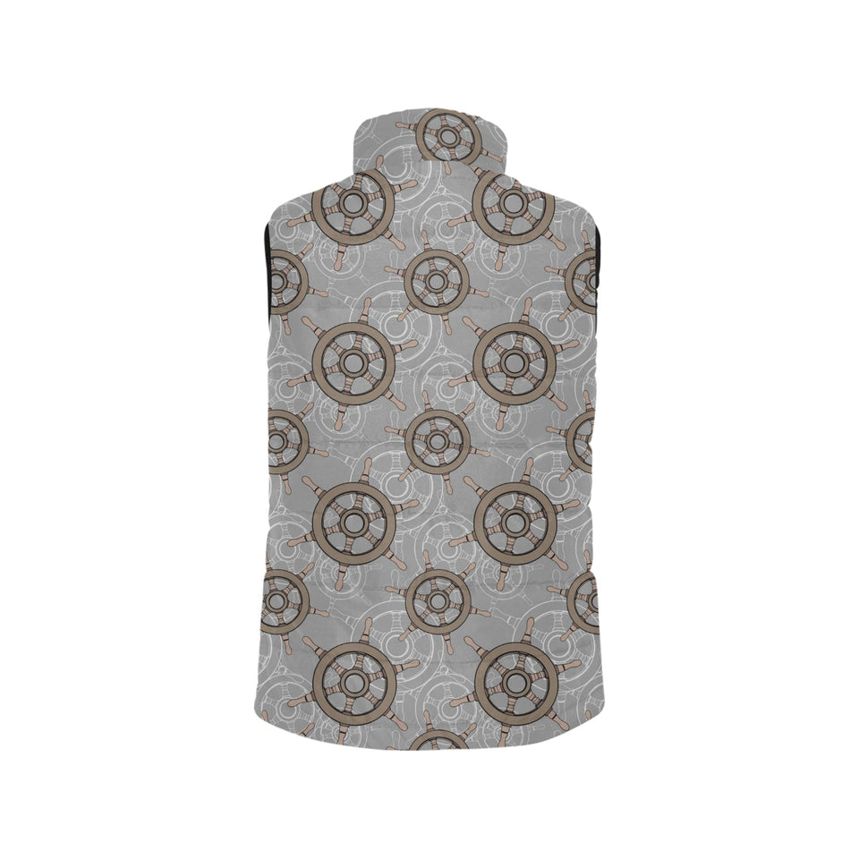 nautical wood steering wheel pattern Men's Padded Vest