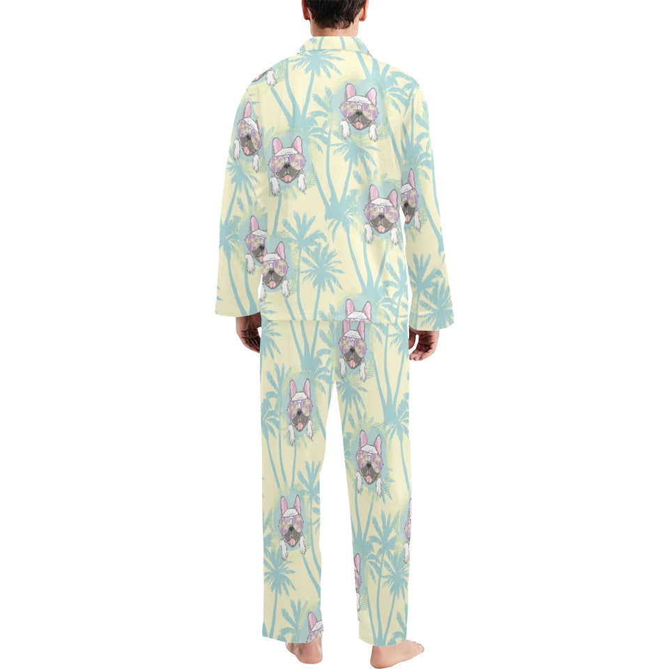 French bulldog hawaii blackground Men's Long Pajama Set