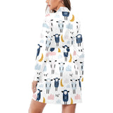 Cute sleeping sheep moon cloud pattern Women's Long Sleeve Belted Night Robe
