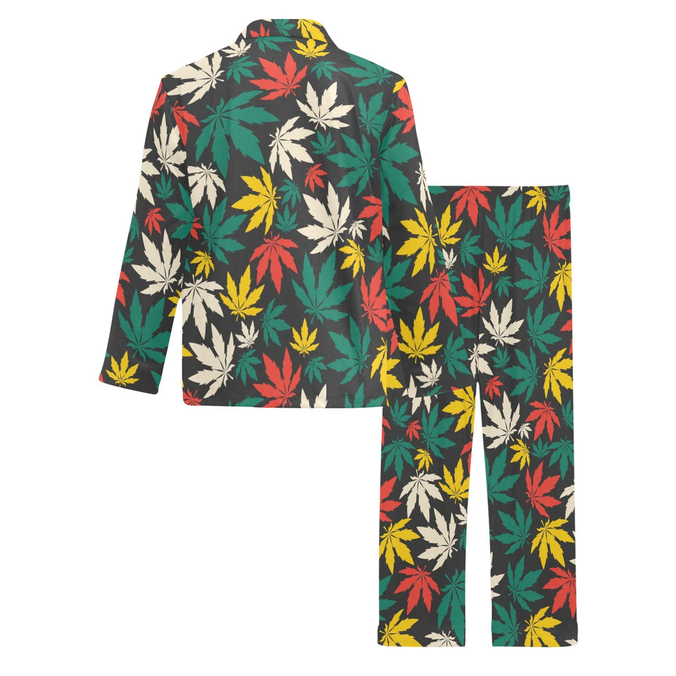 Canabis Marijuana Weed Pattern Print Design 02 Men's Long Pajama Set