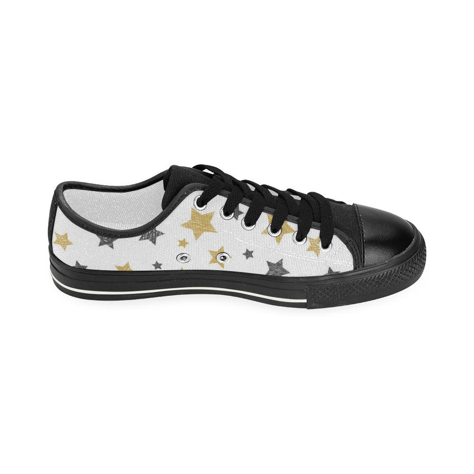 hand drawn gold black star pattern Kids' Boys' Girls' Low Top Canvas Shoes Black