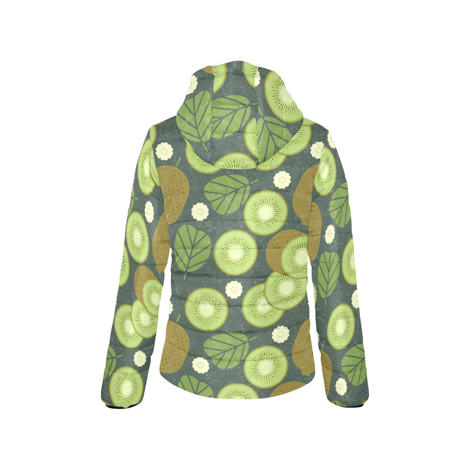 Whole sliced kiwi leave and flower Women's Padded Hooded Jacket