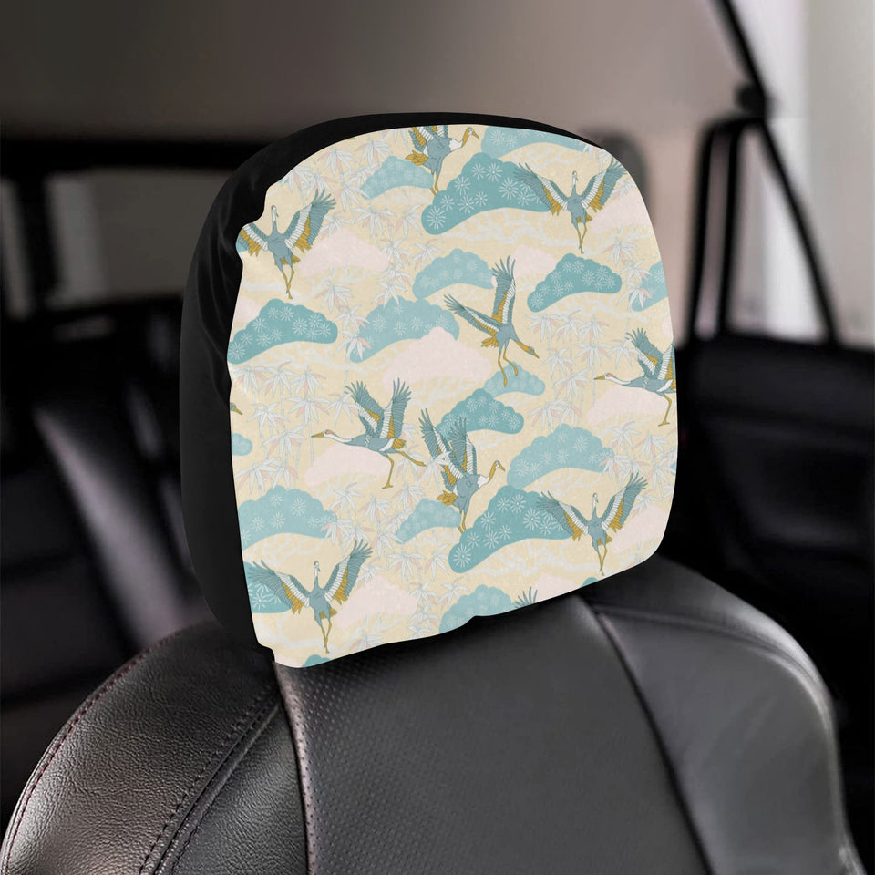 Bonsai bamboo stork japanese pattern cream theme Car Headrest Cover