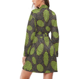 Hop pattern black background Women's Long Sleeve Belted Night Robe