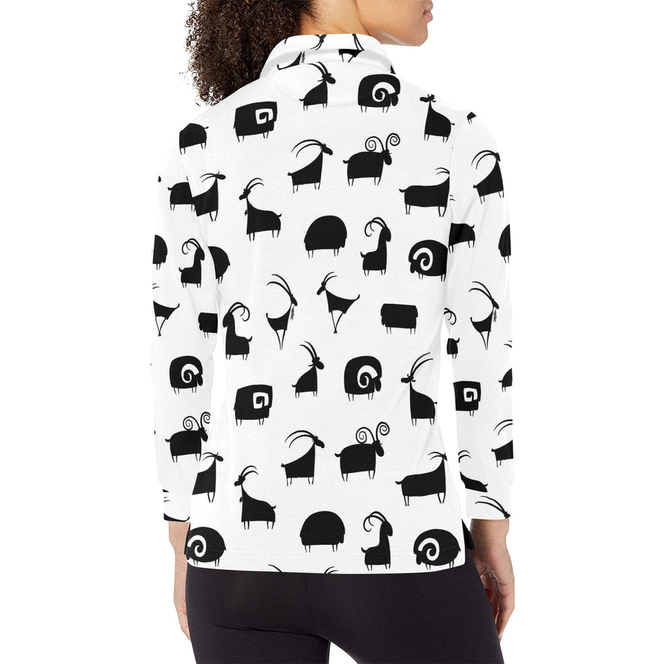 Goat ram pattern Women's Long Sleeve Polo Shirt