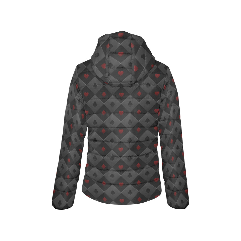 Casino Cards Suits Pattern Print Design 05 Women's Padded Hooded Jacket