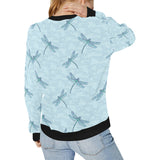 Dragonfly pattern blue background Women's Crew Neck Sweatshirt